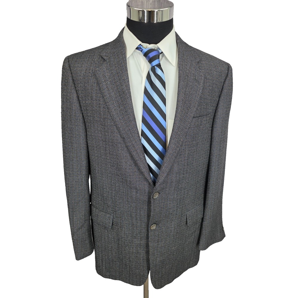 Hickey Freeman Blazer Mens 42R Gray Herringbone Sports Coat Jacket 2 B Wool